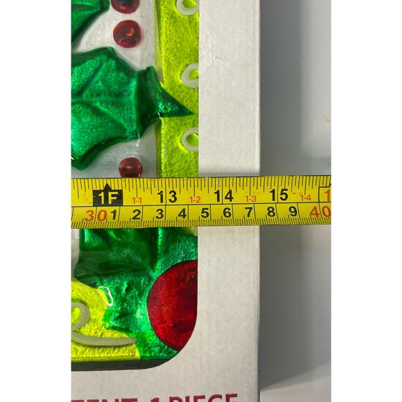 NEW Hand-Painted Glass Serving Tray Platter 14x9 Christmas Holly Leaves - Picture 7 of 8